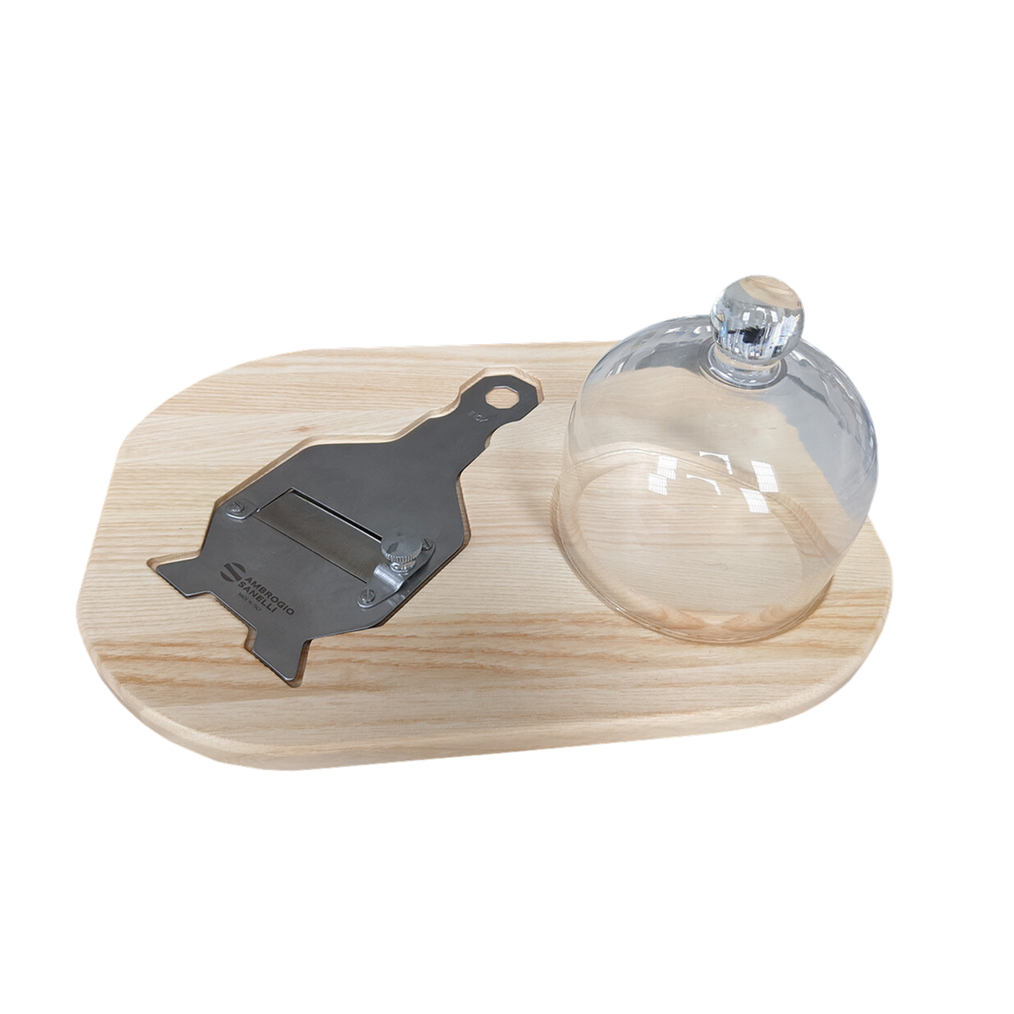 Light Wood Truffle Set with Glass Bell and Slicer